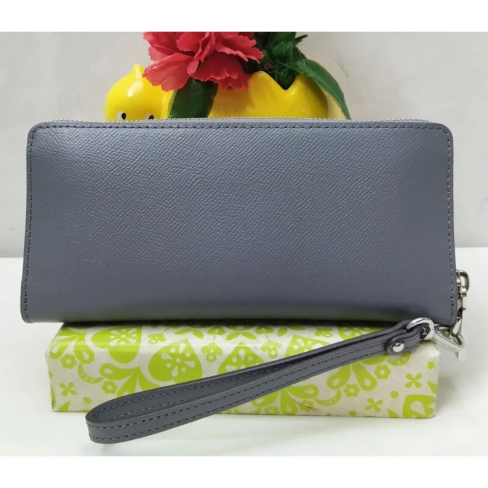 Michael Kors Gray Crossgrain Leather Zip Around Credit Card Wallet